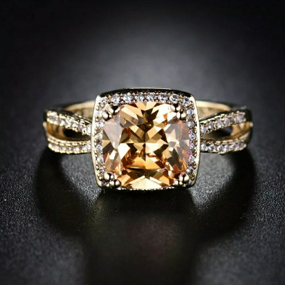 ChampagneTopaz Gold Tone Ring S7
